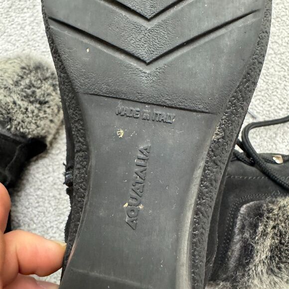 Aquatalia Suede Faux Fur Wedge Winte Boots Womens 8 Black Lace Up Side Zip Italy - Picture 10 of 16